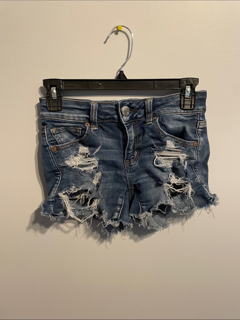 American Eagle Outfitters Distressed Dark Blue Denim Cutoff Shorts